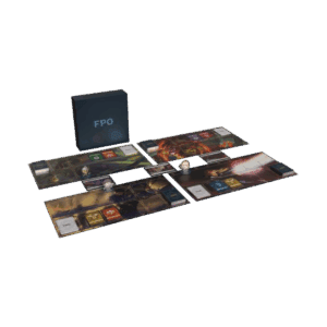 Board game setup with colorful tiles.